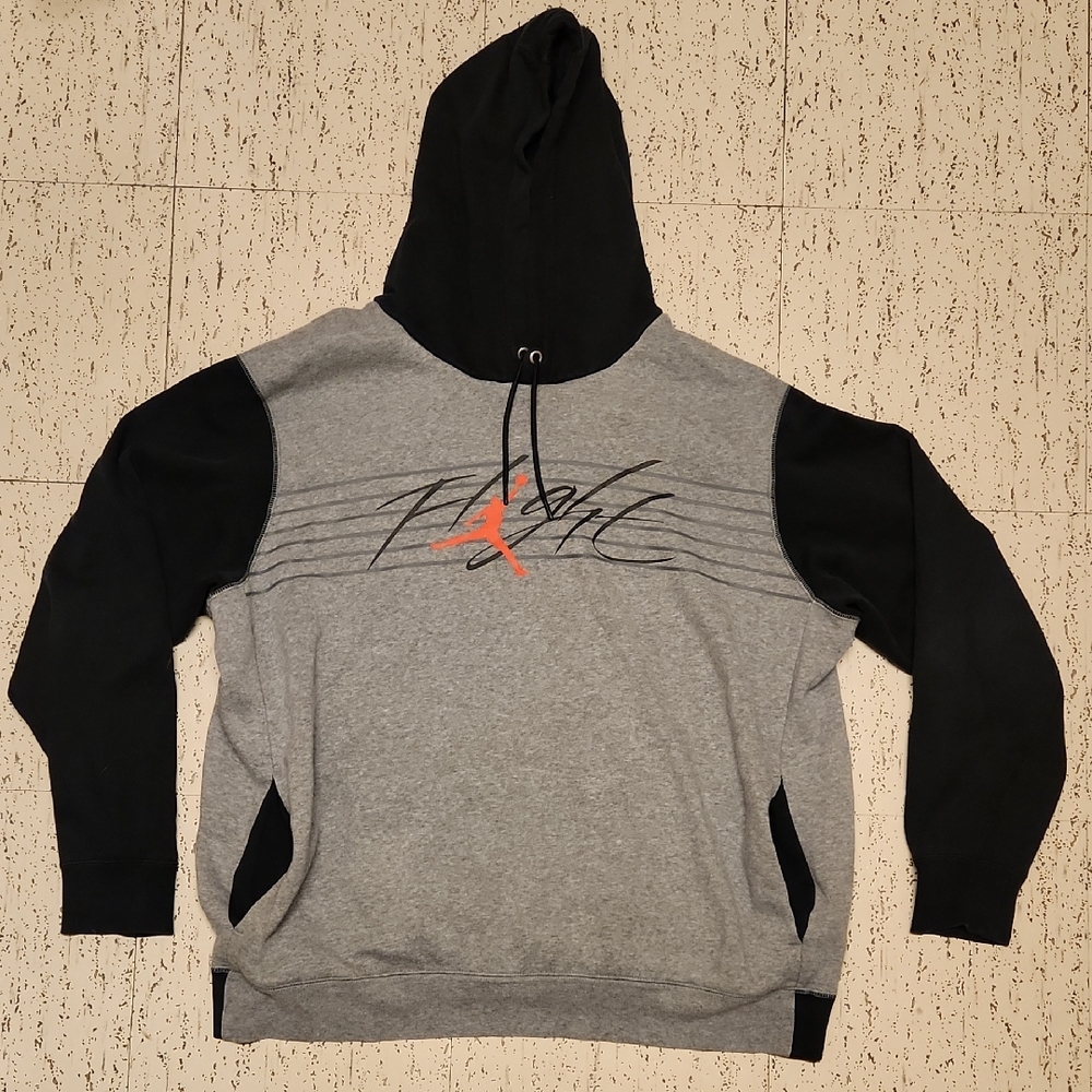 Jordan Flight Spellout Pullover Hoodie Sweater Vintage Y2K Gray, Black And Red
